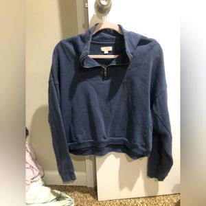 Navy cropped casual collared sweatshirt